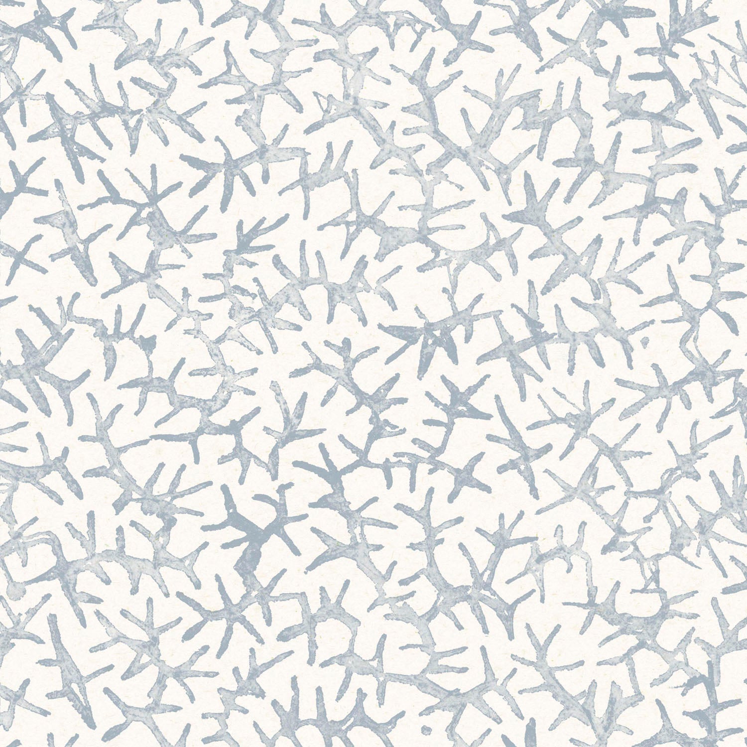 Detail of wallpaper with small scale coral design in light blue on white. 