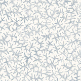 Detail of wallpaper with small scale coral design in light blue on white. 