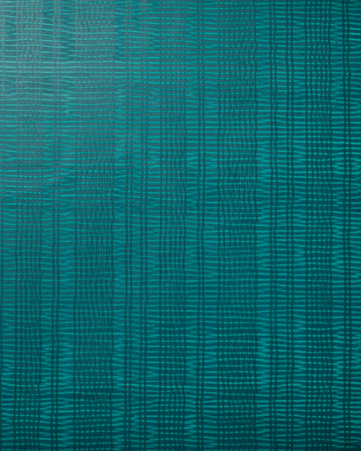 Detail of wallpaper in a textural stripe print in shades of turquoise.