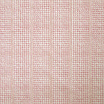 Detail of fabric in a dense repeating stripe and star print in pink on a cream field.