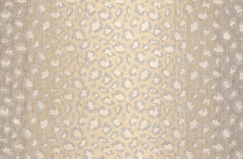 Broadloom carpet swatch in a leopard skin pattern, in white gray gold.