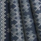 Navy fabric with geometric white pattern