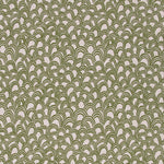 Patterned fabric with a design of curved shapes in green on a beige background