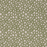 Patterned fabric with a design of curved shapes in green on a beige background