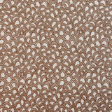 Patterned fabric with a design of curved shapes in brown on a beige background