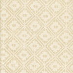 Detail of fabric in a geometric lattice grid in tan on a cream field.