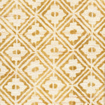 Detail of fabric in a geometric lattice grid in orange on a cream field.