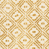 Detail of fabric in a geometric lattice grid in orange on a cream field.
