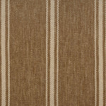 Outdoor broadloom carpet in a wide stripe in brown and creme. 