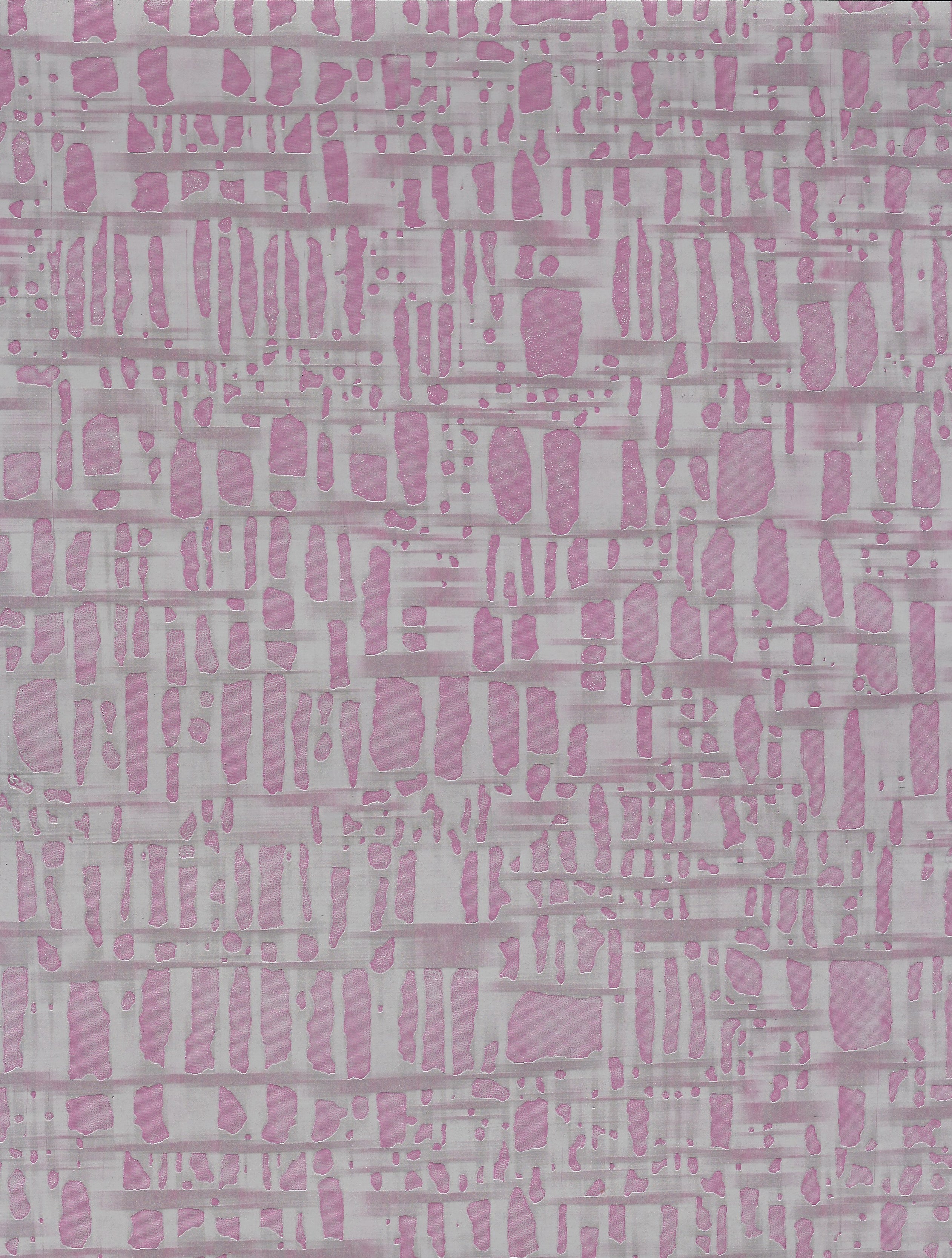Detail of wallpaper in a textural grid print in shades of purple and gray.