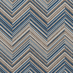 Broadloom carpet in a bold chevron pattern in shades of white, brown and marine blue.