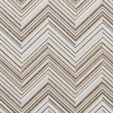 Broadloom carpet in a bold chevron pattern in shades of white, brown and beige.