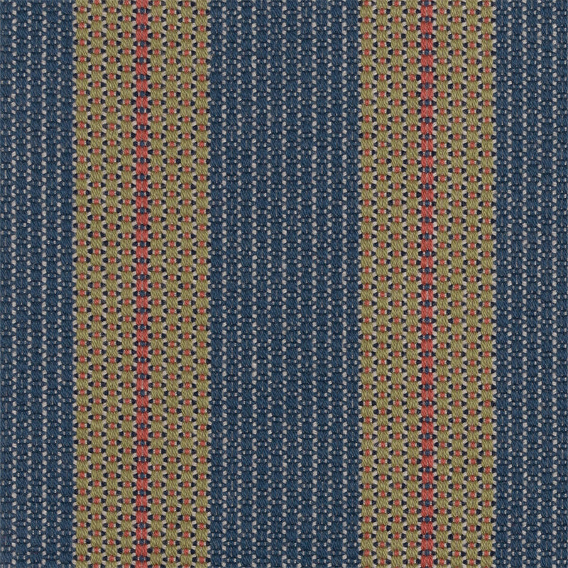 Striped brown flatweave runner in blue and tan with red 