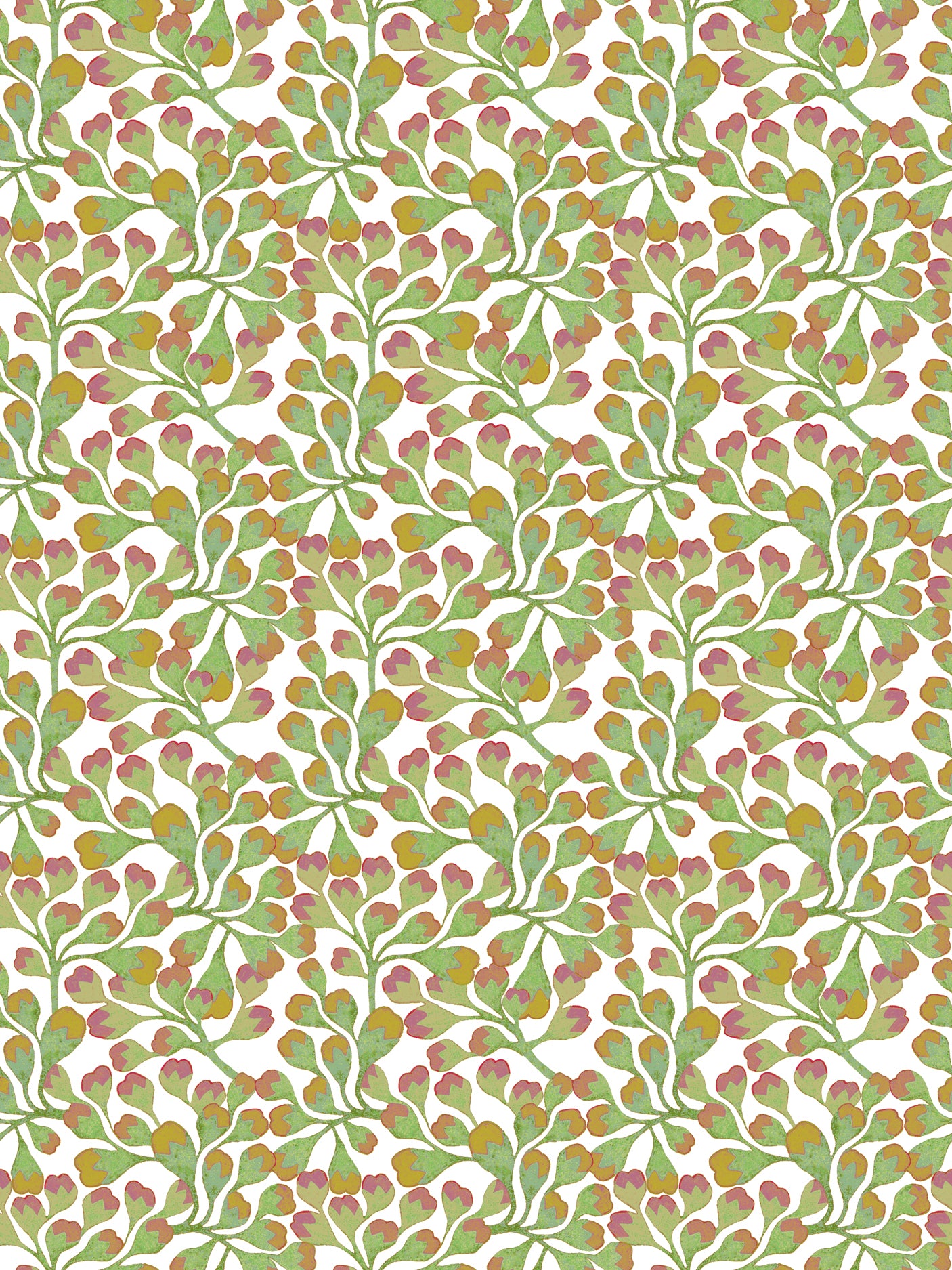 Patterned paper with green and pink floral design on a white background