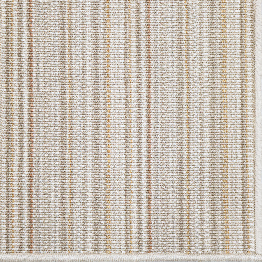 Broadloom carpet with stripes in beige, tan and taupe. 