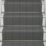 Striped flatweave runner in grey and ivory on white staircase