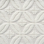 Handmade rug with classic circle lattice design in white. 