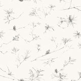 Detail of fabric in a painterly pine cone and branch print in green on a cream field.