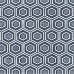 Broadloom carpet in a dimensional hexagonal lattice in white and navy blue.