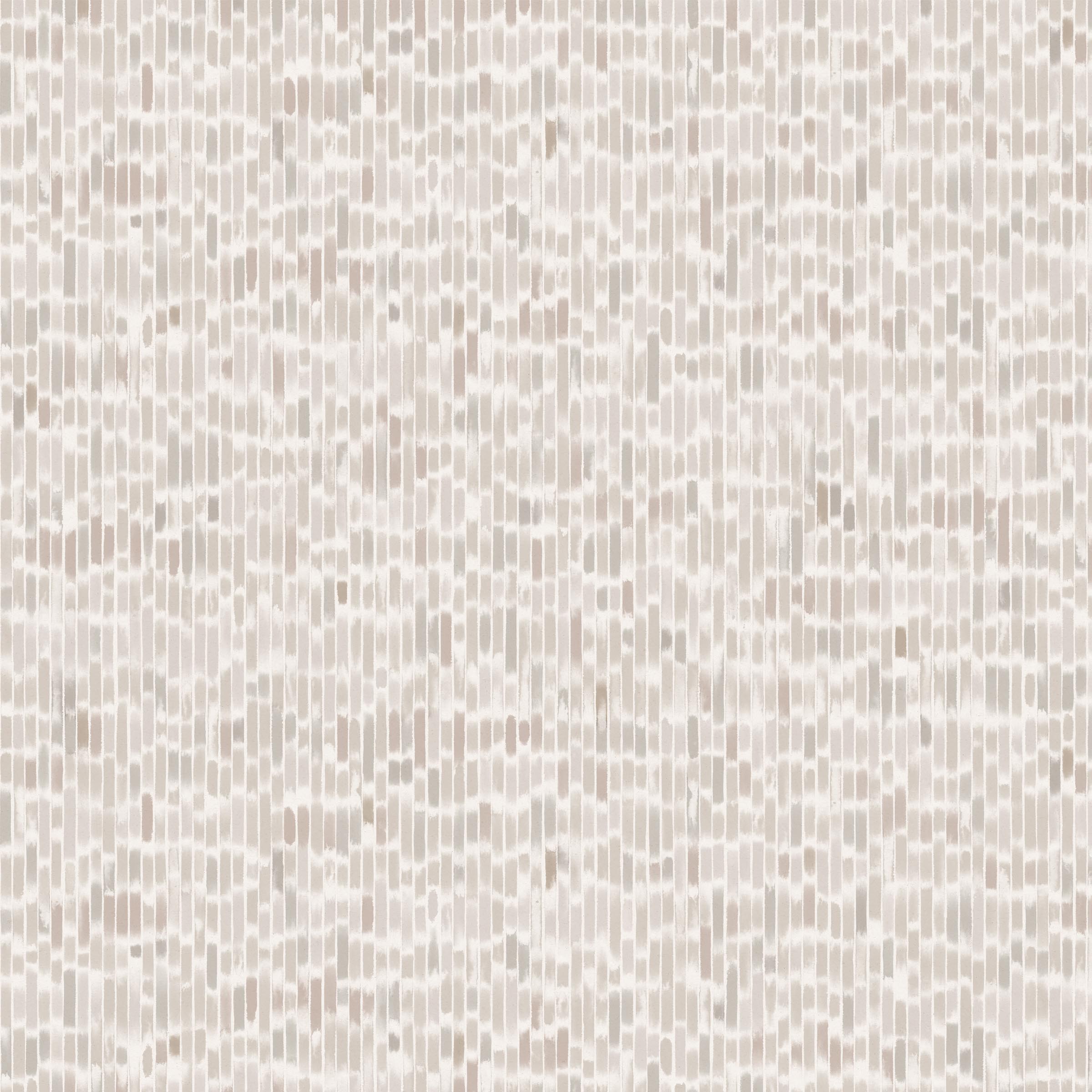 Detail of wallpaper in a linear check pattern in shades of greige on a cream field.