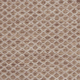 Handwoven rug with small scale diamond lattice in cream on a tan and brown field. 