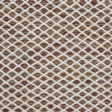 Handwoven rug with small scale diamond lattice in cream on a brown field. 