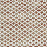 Handwoven rug with small scale diamond lattice in cream on a tan and tan and red field. 
