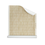 Roll of wallpaper with dashed striped grid in white on tan. 