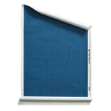Roll of wallpaper with dashed striped grid in tonal dark blue.