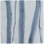 Sheet of hand-painted wallpaper with an irregular combed stripe pattern in navy on a white field.