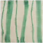 Sheet of hand-painted wallpaper with an irregular combed stripe pattern in emerald on a beige field.