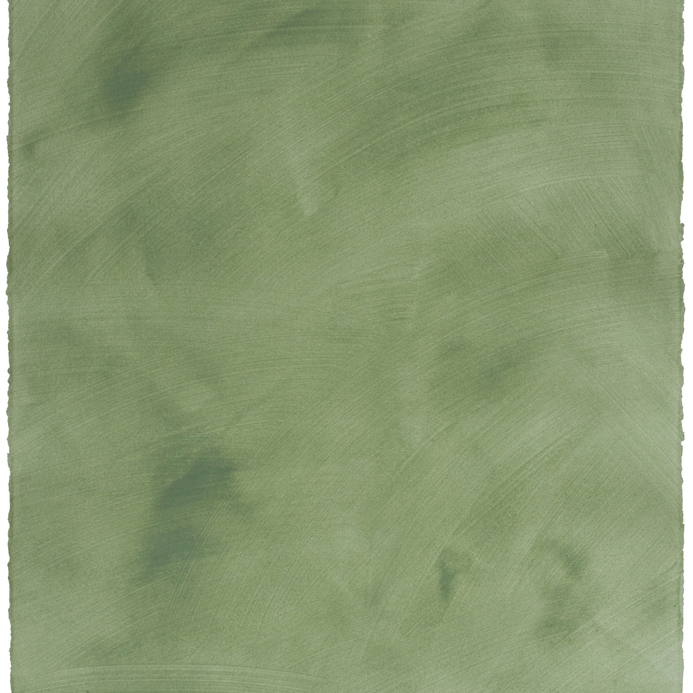 Sheet of hand-painted wallpaper in olive with an irregular brushed texture.