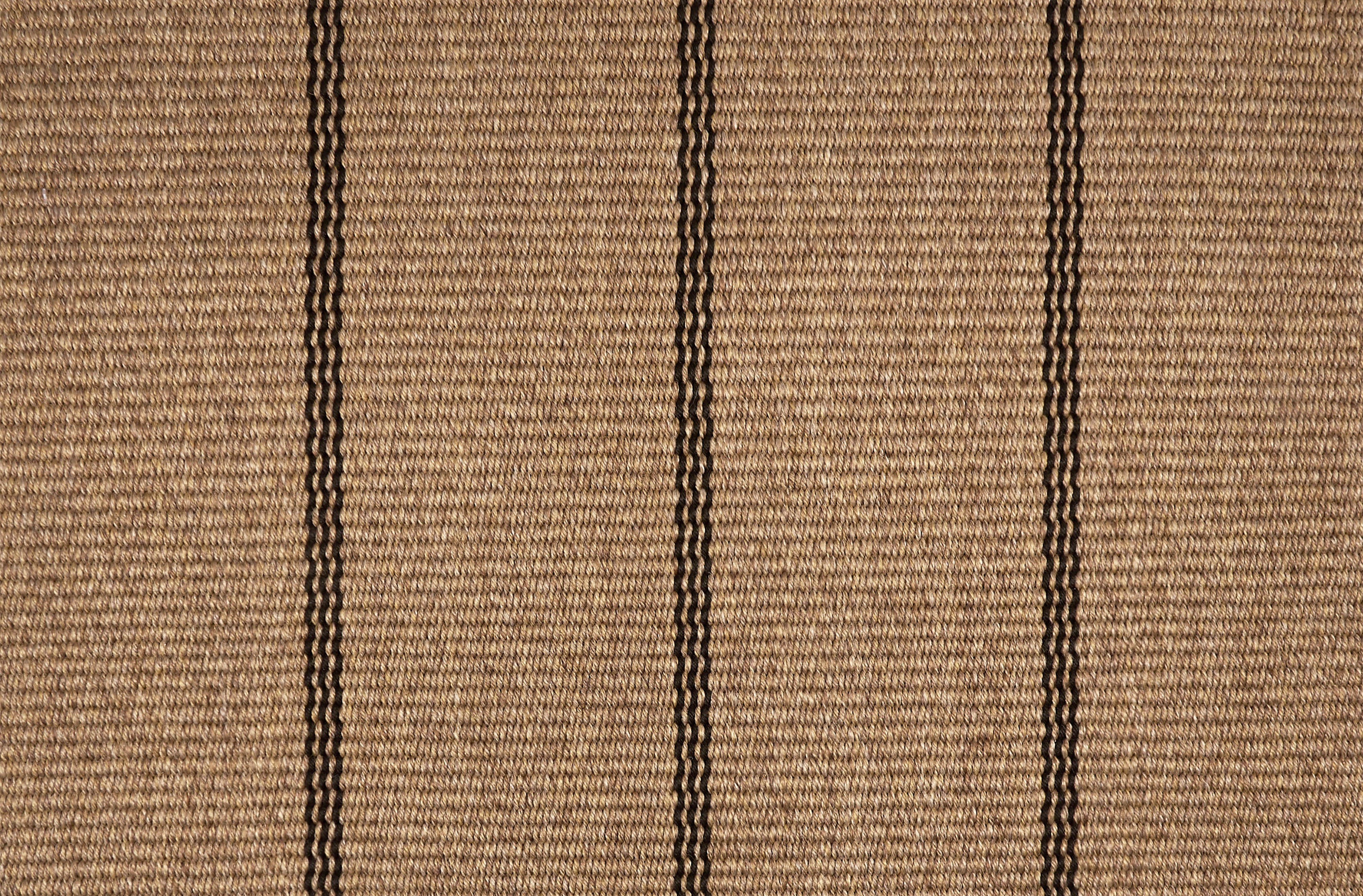 Broadloom carpet in  tan with a black widely placed pinstripe