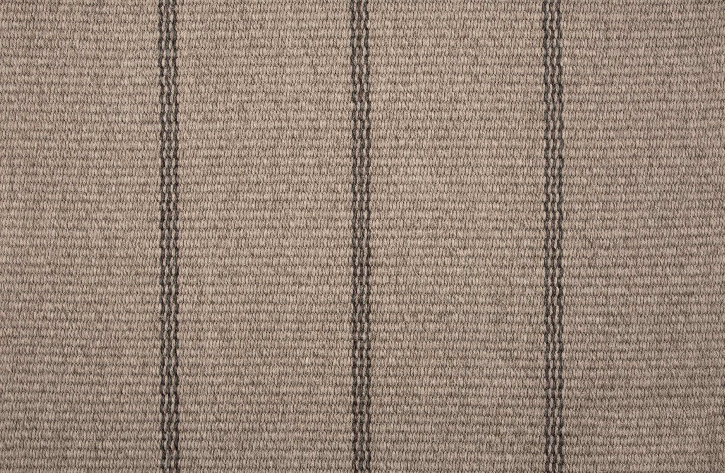 Broadloom carpet in oatmeal with a grey widely placed pinstripe