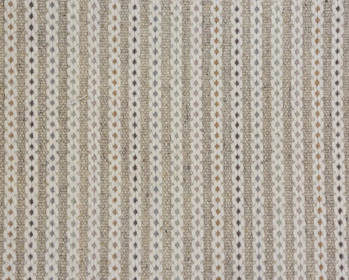 Broadloom carpet swatch in a striped rope pattern in a tan grey design