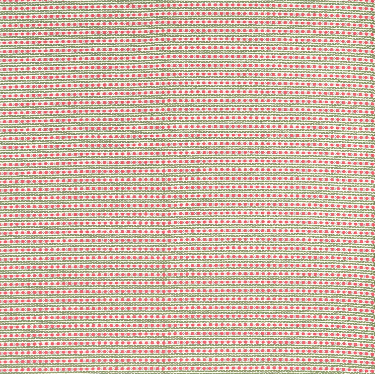Patterned fabric with pink dots and green stripes on a white background