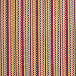 Detail of a hand-woven cotton fabric in an intricate gridded stripe pattern in shades of red, brown, yellow and cream.