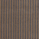 Detail of a hand-woven cotton fabric in an intricate grid pattern in shades of brown, navy and cream.