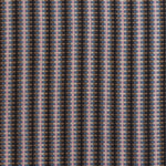 Detail of a hand-woven cotton fabric in an intricate stripe pattern in shades of brown, navy, pink and white.