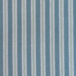 Detail of a hand-woven cotton striped fabric in blue, green cream and navy.