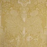Decorative wallpaper with classical design elements on a gold background