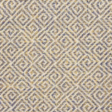 Broadloom carpet swatch in a geometric pattern in a blue yellow design
