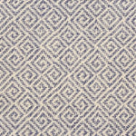 Broadloom carpet swatch in a geometric pattern in a blue white design