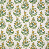 Pattern of green and yellow floral design on a white background