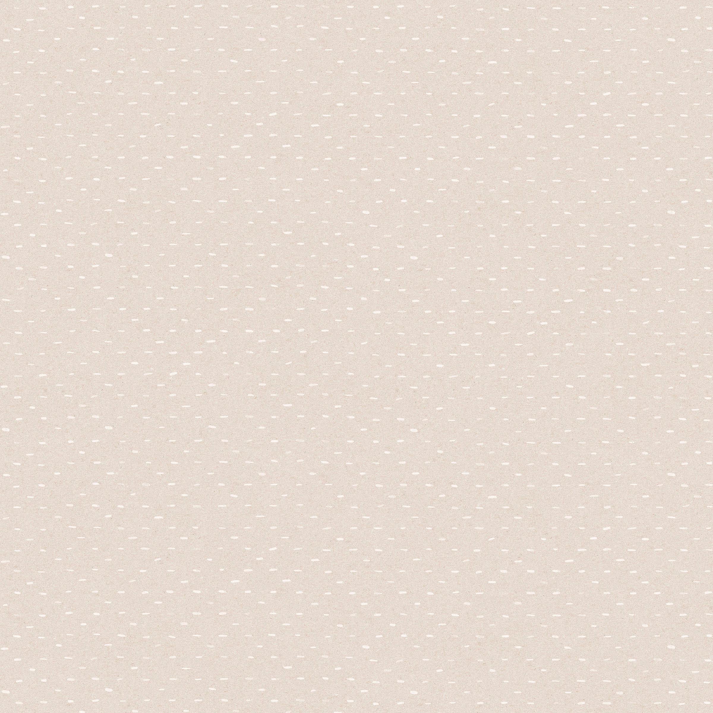 Detail of wallpaper in a dotted diamond grid in white on a tan field.