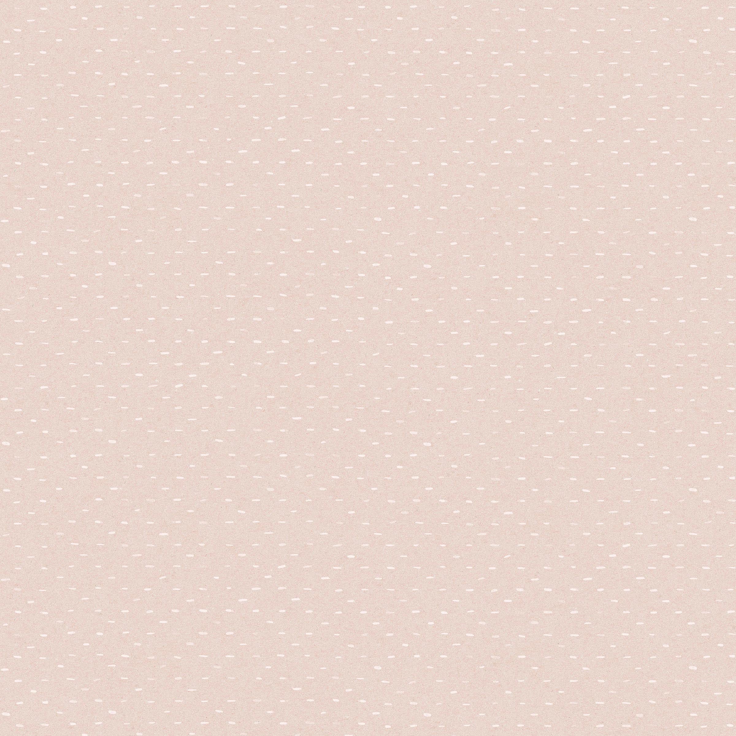 Detail of wallpaper in a dotted diamond grid in white on a light pink field.