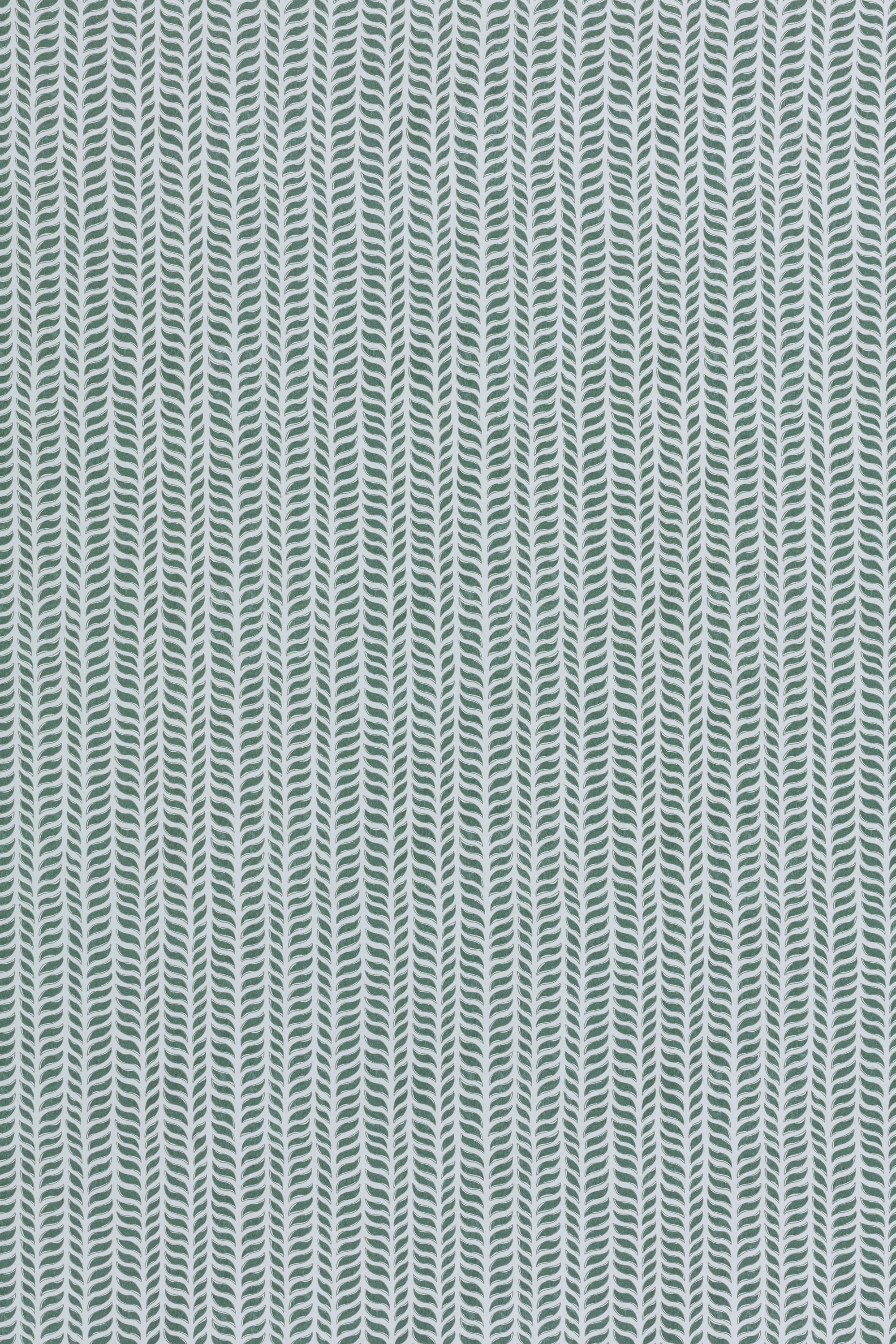 Wallpaper panel in a painterly herringbone print in olive on a light blue field.