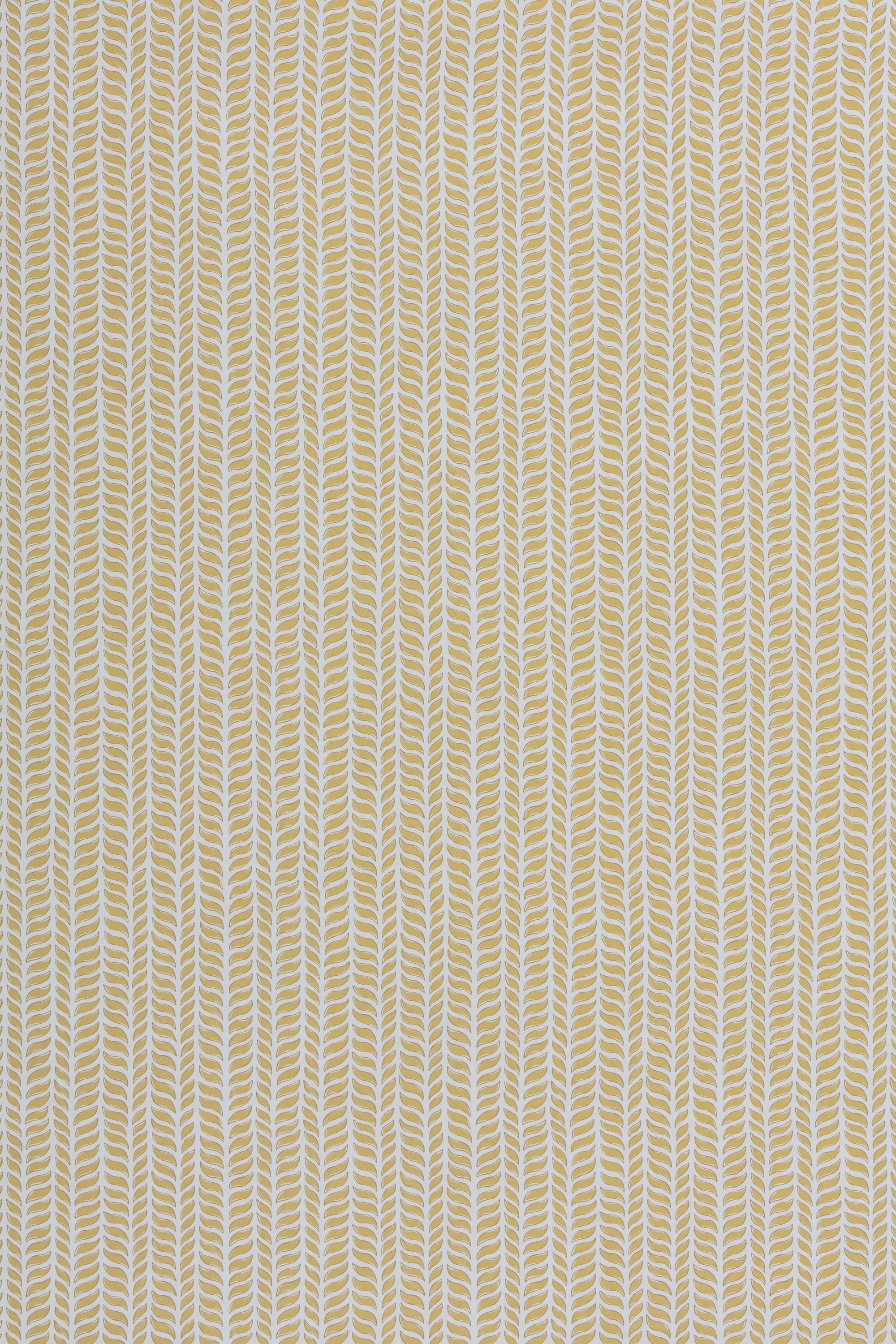 Wallpaper panel in a painterly herringbone print in yellow on a light blue field.