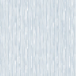 Detail of fabric in a painterly stripe pattern in navy on a white field.