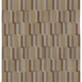 Handwoven rug with a stacked zig zag stripe in shades of brown, taupe, and tan. 